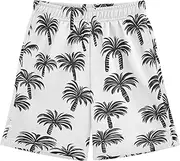 [WOIWB] Boys' Shorts with Pockets-Black Coconut Tree, Kid's Athletic Shorts for Sport Home XS