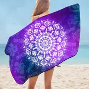 White Royal Floral Mandala over Purple Microfiber Beach Towel