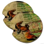Bay Warmblood Horse Wood Car Coaster Gift Set fit Car & Truck Cup Holder