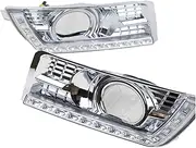 2Pcs LED Daytime Running Lights Fog Lamp Cover, DRL Turn Signal Lights for Cadillac SRX 2012-2016, White Yellow Blue & Chrome(Chrome Cover)