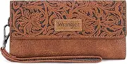 [Montana West] X Wrangler Western Wallets for Women Trifold Wristlet Wallets Large Capacity Women Clutch Wallet with Coin Purse, Tooling-brown