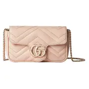 GUCCI GG Marmont Super Mini Light Pink Chevron Leather Shoulder Bag New