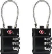 UP Security TSA Approved Combination Lock with Cable - Durable & Versatile Security for Suitcases, Backpacks, Gym Lockers, Travel Essentials | Easy Setup, Robust Protection, (Black+Black)