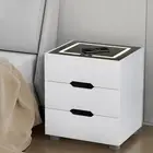 Smart Bedside Table 3 Drawers Wireless Charging LED White Modern Furniture 01-WH
