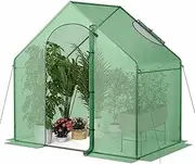 Costway 1.79 x 1 x 1.67M Mini Walk-in Greenhouse, Portable Outdoor Warm House for Winter w/ PE Cover, Rustproof PE-Coated Metal Frame, Roll-up Zippered Door, Window, Garden Yard Hot House Tent