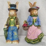 NEW 10" MR & MRS EASTER BUNNY RABBIT IN EASTER PARADE OUTFITS PRIM TABLE DECOR