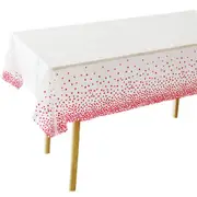 Soft Plastic Rectangular Red Confetti Dot White Table Cover