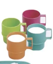 TUPPERWARE MINI COFFEE CUPS SET 4 pc MUGS 1.35 Oz 40 mL NEON KIDS PARTY PLAY SET