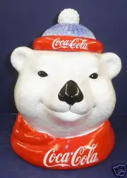 Enesco Coke Bear Head Cookie Jar New in Box