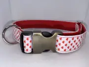 Large Handmade Heavy Duty Dog Collar Valentine’s Day Hearts W/Buckle NEW
