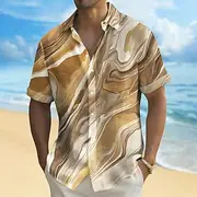 Men's Marble Abstract Liquid Art Shirt Summer Shirt Button Up Shirt Short Sleeve Fashion Casual Outdoor Vacation Dailywear Summer Spring Turndown 3D Print Coll
