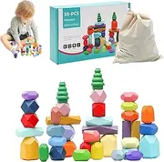 Sensory Stacking Block Rocks Set - Wood Balancing Stacking Stones for Girls | Toddler Educational Stacking Stones for Boys | Girls, Kids, Toddler