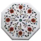 Carnelian Stone Coffee Table Top with Inlay Work White Marble Sofa Side Table
