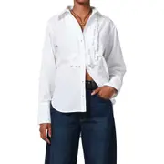 Citizens of Humanity Ruffle Relaxed Fit Cotton Button-Up Shirt in White at Nordstrom, Size Small