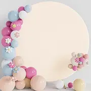 Putros 6.6FT Round Backdrop Cover with Buckles Beige Polyester Fitted Circle Balloon Arch Cover for Wedding Birthday Party Decoration
