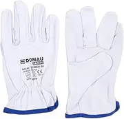 DONAU SAFETY Premium Work Gloves Driver Made of Goatskin Leather / 1 Pair/Size 11 / XXL/White/Leather Gloves with Elastic Wrist/Assembly Gloves/Gloves/Driver's Gloves Protective Gloves