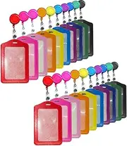 Creatiee 20Pcs PU Leather Business ID Credit Card Badge Holder with Retractable Badge Holder Reel Clip (Vertical Version, Mixed Colors)