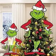 BANBBUR Large Grinch Decorations, Whoville Christmas Grinch Tree Topper, Grinchmas Decor for Christmas Tree Xmas Party Supplies