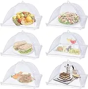 Lauon Food Cover Mesh Food Tent, 17"x17", 6 Pack, White Nylon Covers, Pop-Up Umbrella Screen Tents, Patio Bug Net for Outdoor Camping, Picnics, Parties, BBQ, Collapsible and Reusable