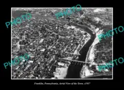 OLD LARGE HISTORIC PHOTO FRANKLIN PENNSYLVANIA, AERIAL VIEW OF TOWN c1937