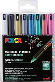 Posca PC1MR Extra Fine Tip Marker Pen, Metallic (8 Pieces Set)