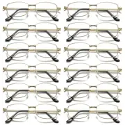 12Pair Mens Square Metal Frame Golden Reading Glasses Classic Readers Eyeglasses