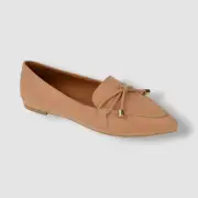 Journee Collection Women's Beige Muriel Bow Detail Pointed Toe Flats Shoe 7.5