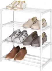 4-Tier Small Shoe Rack Metal Stackable Organizer for Kids Closet Hallway White