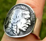 1936 authentic Buffalo Indian Nickel coin signet ring sterling silver 10 size