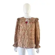 Anthropologie Love The Label Floral Peasant Blouse Gold Orange XS NEW