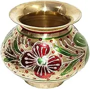 Brass Handpainted Meenakari Karwa Chauth Lota/Kalash for Pooja (4x4 Inch)