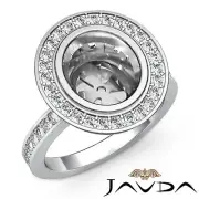 Oval Shape Semi Mount Halo Pave Diamond Engagement Ring 14k White Gold 1.25Ctw