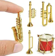 Odoria 1/12 Scale Miniature Musical Instruments 5Pcs Tiny Mini Plastic Brass Instrument Saxophone Trumpet Trombone Miniatures Dollhouse Decoration Accessories Dolls House Accessory