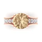 2.8ct Round Cut Yellow Moissanite Promise Bridal Band set Sliding 14k Rose Gold