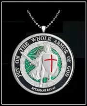 GeetarGizmos ARMOR OF GOD Necklace - silver 1 1/2" challenge coin pendant