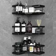 Shower Caddy, 3 Pack Bathroom Shelves, Adhesive Shower Shelf No Drilling, Black Shower Storage, Shower Organiser, Rust-Resistant Shower Caddy Corner, Shower Soap Holder, Bathroom Accessory