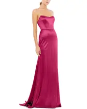Mac Duggal Charmeuse Rhinestone Strap Trumpet Gown