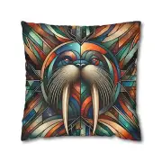 Polyester Square Pillowcase Art Deco Cosmic Walrus Geometric Animal Decor Retro
