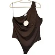 Lost + Wander Brown Ribbed Bodysuit Thong One Shoulder NWT Plus Size 3X
