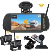 7" Mirror Monitor+2x Wireless Digital Reversing Camera for Truck RV Caravan Bus