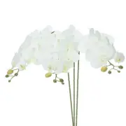 3Pcs 31" 7 Heads Artificial Orchid Stems Faux Silk Phalaenopsis, White