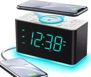 Alarm Clock Radio 15W Ultra Fast Wireless Phone Charger with Bluetooth