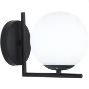 Wall Sconce Light with White Glass Globe, Matte Black Bathroom Light Fixtures...