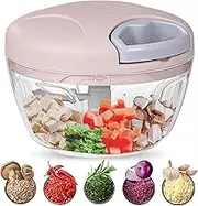 Manual Food Processor Manual Chopper - 500 ml Garlic Chopper/Hand Pull Mincer Blender Mixer Food Processo Manual Onion, Tomato, Pepper Vegetable Chopper (Pink)