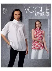 Vogue Sewing Pattern 1701, Top with Stand Collar, Size 8 - 26, Uncut