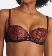 AUBADE Paris ICF14 Melodie D'Ete Half Cup Bra Black Cherry 32B Unlined Lace *