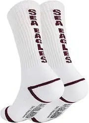 NRL | Manly-Warringah Sea Eagles | Reinforced Heel and Toe Crew Sport Supporter Socks | National Rugby League | 2 Pair | Men's Size 2pr | White