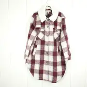 Koolaburra by Ugg Womens Shacket SZ XXL Faux Fur Plaid Purple Tall Sherpa Collar