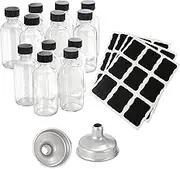 10PCS 2 oz Small Clear Glass Bottles(60ml) With 2 Stainless Steel Funnels&32 Chalkboard Labels,Boston Round Glass Bottle,Perfect for Party Favors,DIY Essential Oils,Perfumes,Juice,Whiskey,NO Leakage