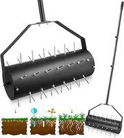 Yosuny 18-inch Rolling Lawn Aerator Tool, 50"-70" Handle Heavy Duty Spike Aerator with Sandbag, 40 Iron Spikes Tighten with Patience, Manual Rolling Aerator Lawn for Yard Garden